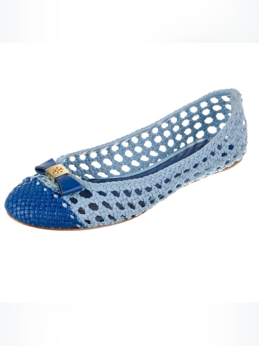 Light Blue and Royal Blue Woven Ballet Flat with Bow